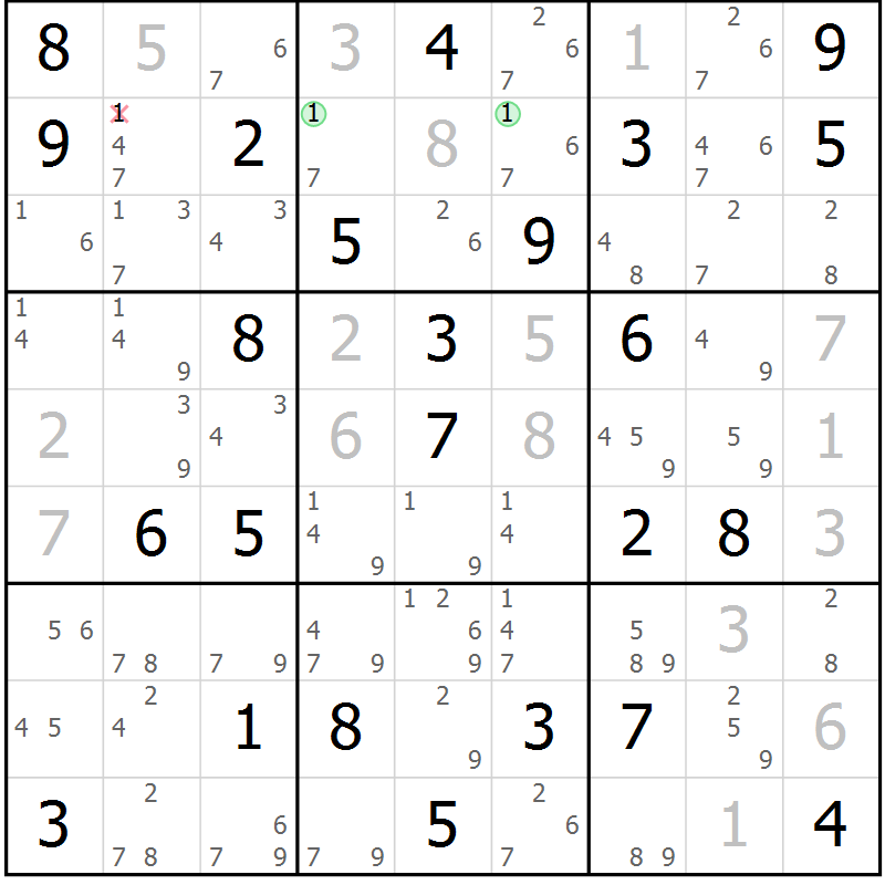Position des candidats pour la solution de la Gr 46 page 49 du magazine de sudoku Maestro n° 086