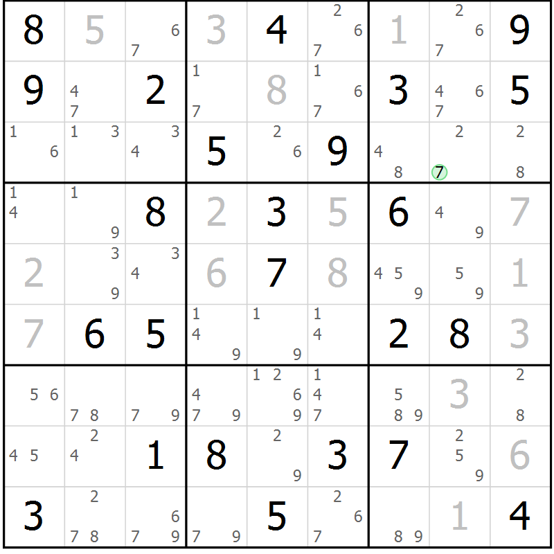 Position des candidats pour la solution de la Gr 46 page 49 du magazine de sudoku Maestro n° 086