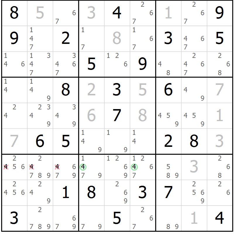 Position des candidats pour la solution de la Gr 46 page 49 du magazine de sudoku Maestro n° 086