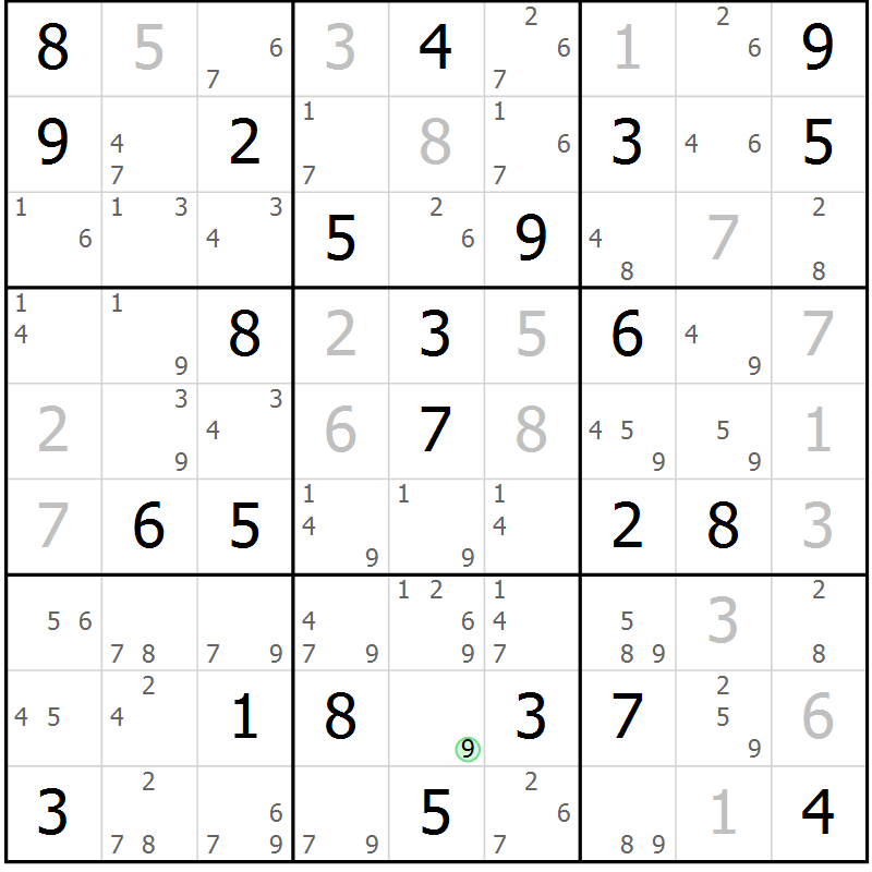 Position des candidats pour la solution de la Gr 46 page 49 du magazine de sudoku Maestro n° 086