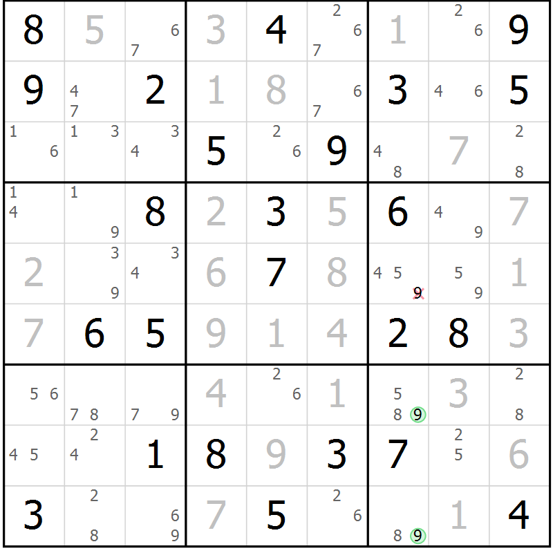 Position des candidats pour la solution de la Gr 46 page 49 du magazine de sudoku Maestro n° 086