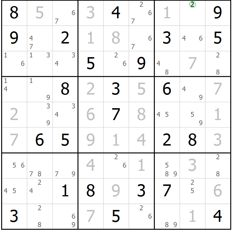 Position des candidats pour la solution de la Gr 46 page 49 du magazine de sudoku Maestro n° 086
