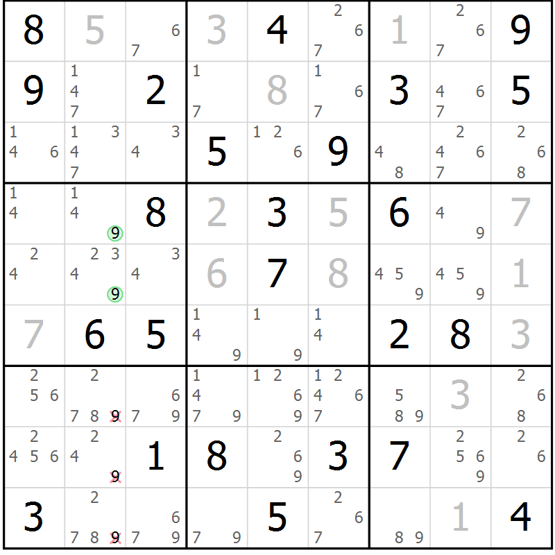 Position des candidats pour la solution de la Gr 46 page 49 du magazine de sudoku Maestro n° 086