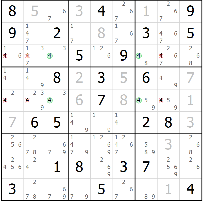 Position des candidats pour la solution de la Gr 46 page 49 du magazine de sudoku Maestro n° 086