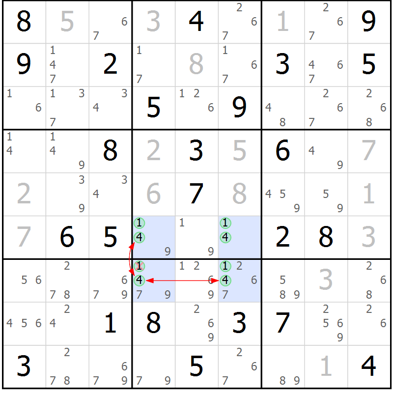 Position des candidats pour la solution de la Gr 46 page 49 du magazine de sudoku Maestro n° 086
