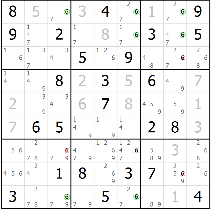 Position des candidats pour la solution de la Gr 46 page 49 du magazine de sudoku Maestro n° 086