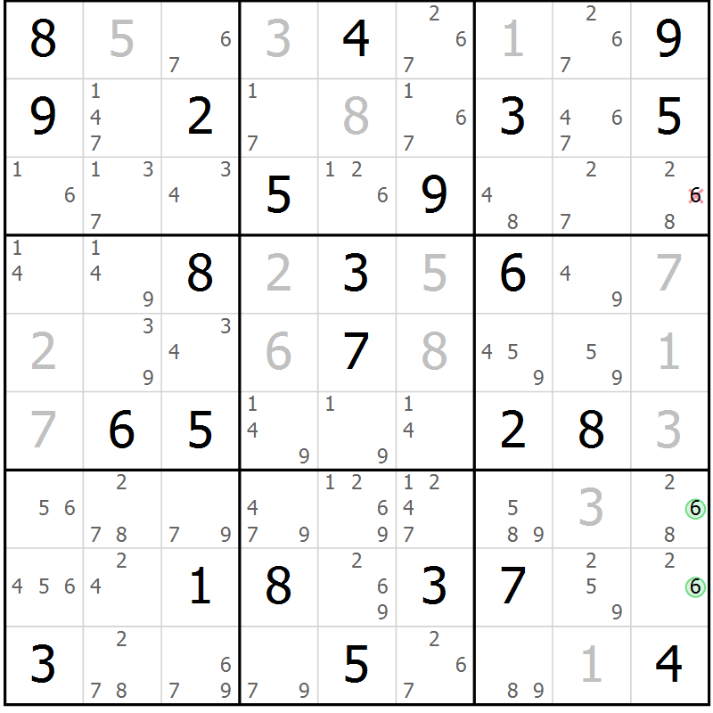Position des candidats pour la solution de la Gr 46 page 49 du magazine de sudoku Maestro n° 086