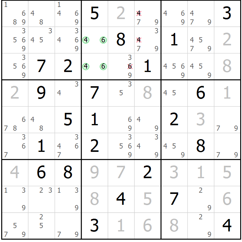 Position des candidats pour la solution de la Gr 47 page 50 du magazine de sudoku Maestro n° 086