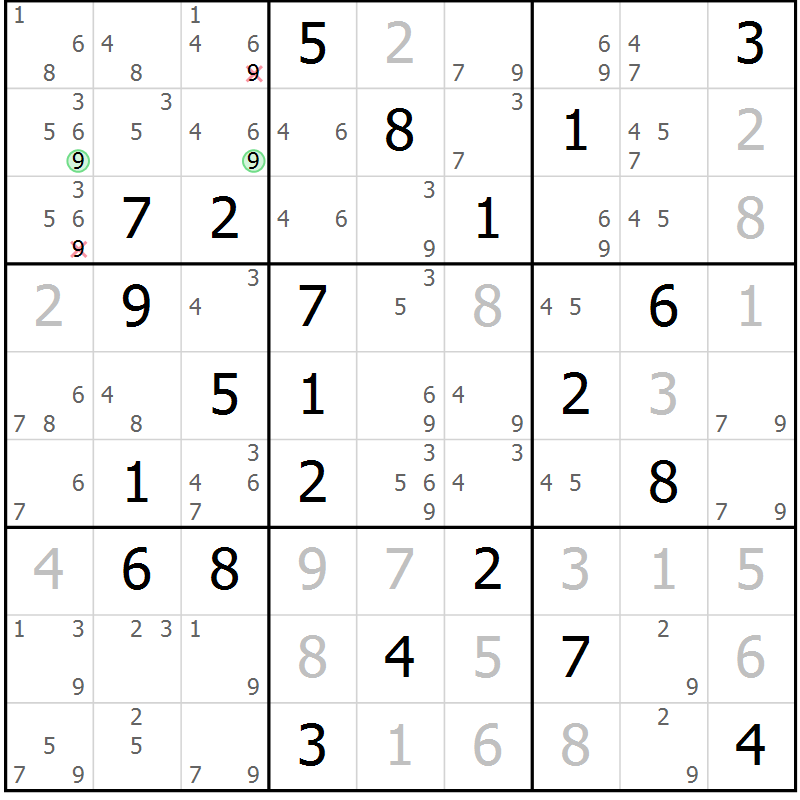Position des candidats pour la solution de la Gr 47 page 50 du magazine de sudoku Maestro n° 086