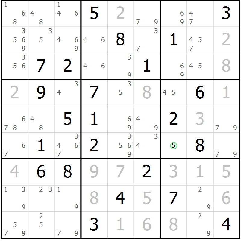 Position des candidats pour la solution de la Gr 47 page 50 du magazine de sudoku Maestro n° 086
