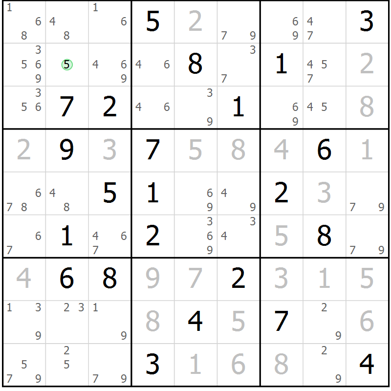 Position des candidats pour la solution de la Gr 47 page 50 du magazine de sudoku Maestro n° 086