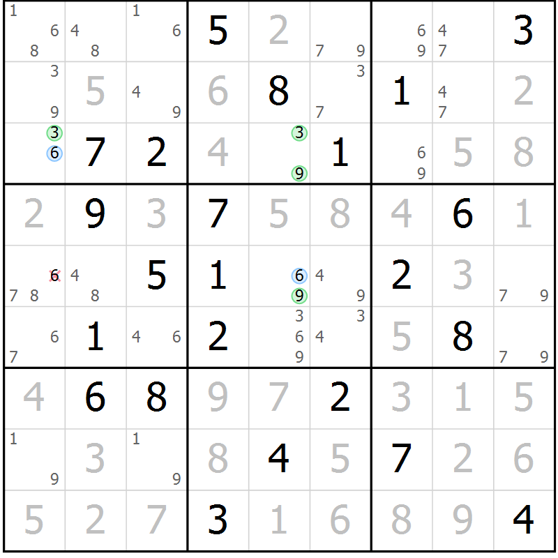 Position des candidats pour la solution de la Gr 47 page 50 du magazine de sudoku Maestro n° 086