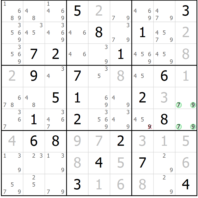 Position des candidats pour la solution de la Gr 47 page 50 du magazine de sudoku Maestro n° 086