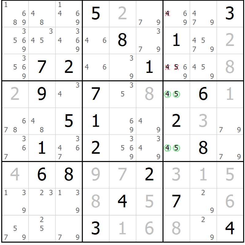 Position des candidats pour la solution de la Gr 47 page 50 du magazine de sudoku Maestro n° 086