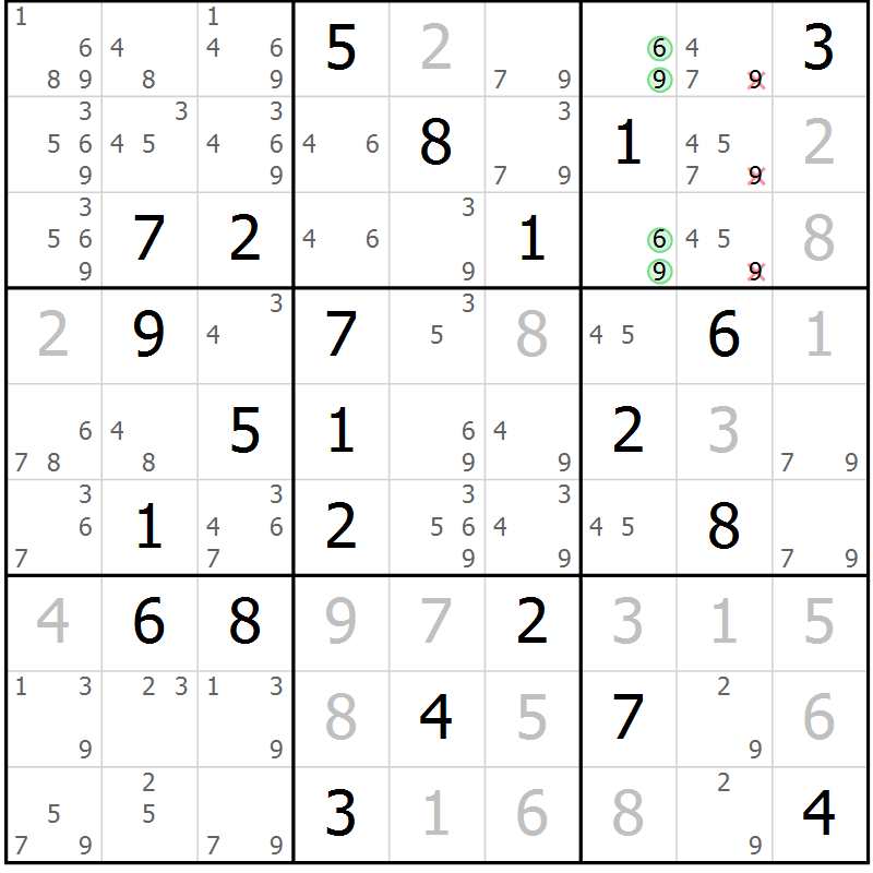 Position des candidats pour la solution de la Gr 47 page 50 du magazine de sudoku Maestro n° 086