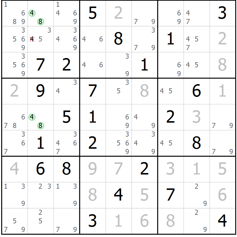 Position des candidats pour la solution de la Gr 47 page 50 du magazine de sudoku Maestro n° 086