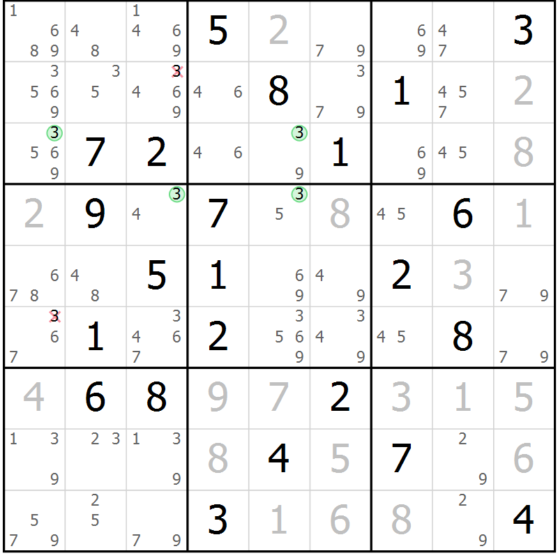 Position des candidats pour la solution de la Gr 47 page 50 du magazine de sudoku Maestro n° 086