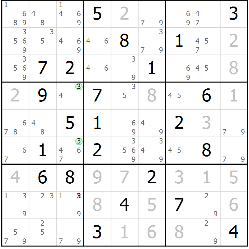 Position des candidats pour la solution de la Gr 47 page 50 du magazine de sudoku Maestro n° 086