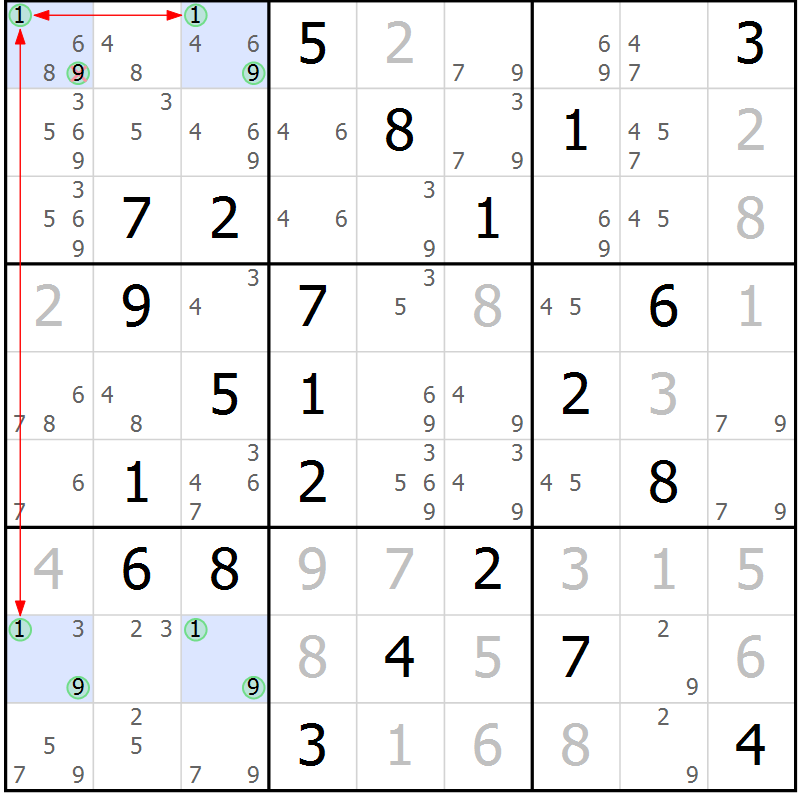 Position des candidats pour la solution de la Gr 47 page 50 du magazine de sudoku Maestro n° 086