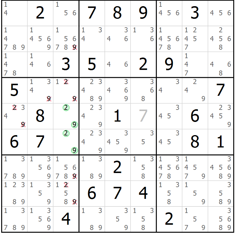 Position des candidats pour la solution de la Gr 48 page 51 du magazine de sudoku Maestro n° 086