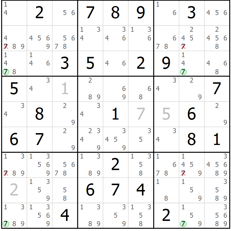 Position des candidats pour la solution de la Gr 48 page 51 du magazine de sudoku Maestro n° 086