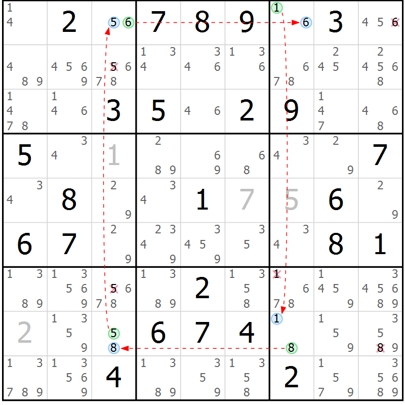 Position des candidats pour la solution de la Gr 48 page 51 du magazine de sudoku Maestro n° 086