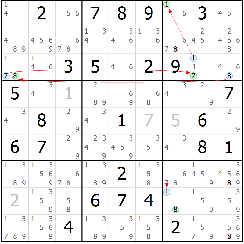 Position des candidats pour la solution de la Gr 48 page 51 du magazine de sudoku Maestro n° 086