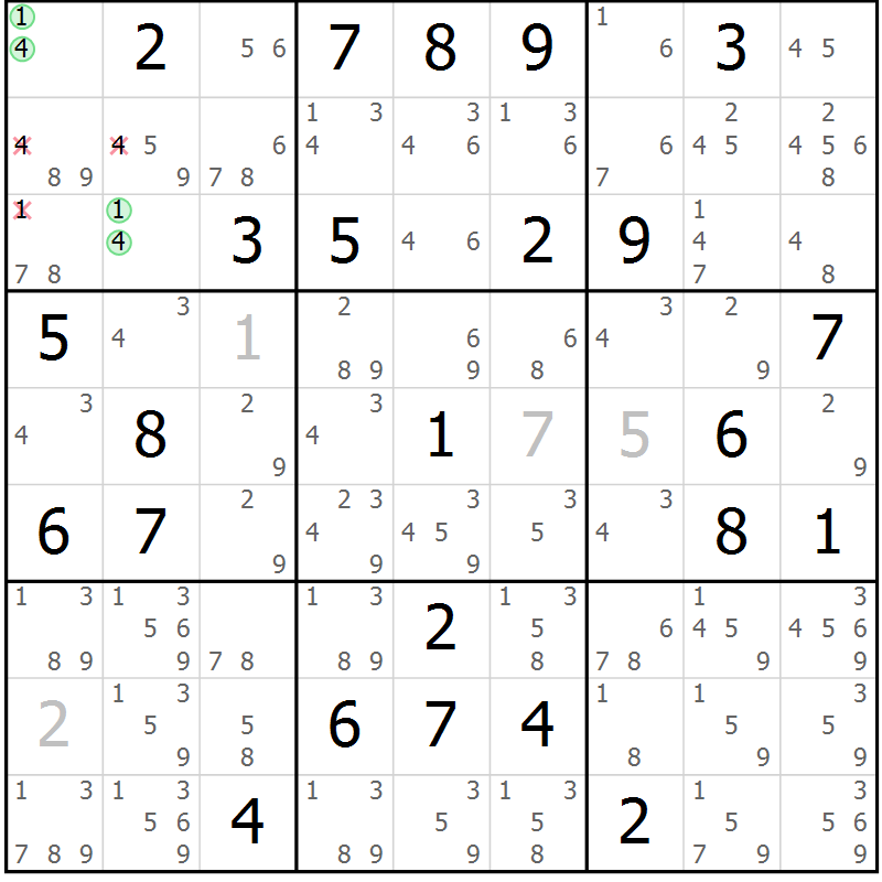 Position des candidats pour la solution de la Gr 48 page 51 du magazine de sudoku Maestro n° 086