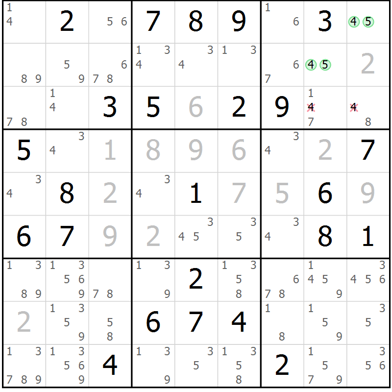 Position des candidats pour la solution de la Gr 48 page 51 du magazine de sudoku Maestro n° 086