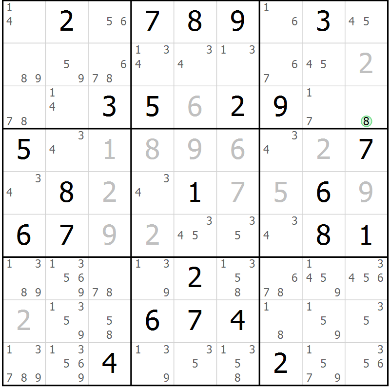 Position des candidats pour la solution de la Gr 48 page 51 du magazine de sudoku Maestro n° 086