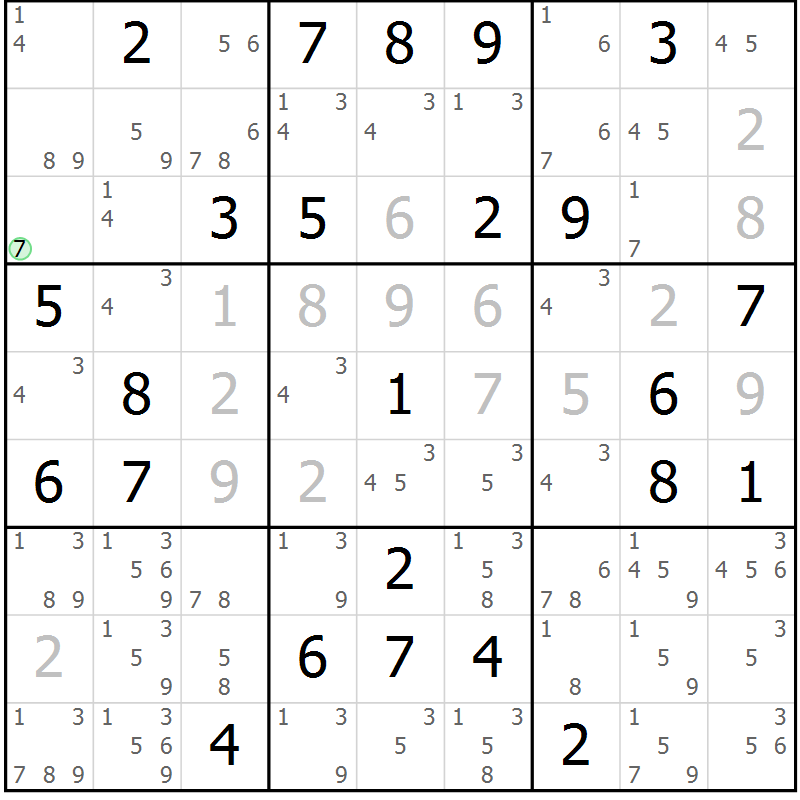 Position des candidats pour la solution de la Gr 48 page 51 du magazine de sudoku Maestro n° 086