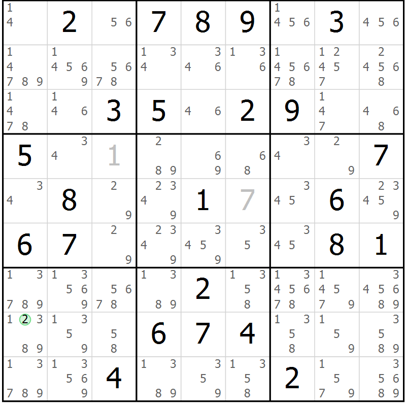 Position des candidats pour la solution de la Gr 48 page 51 du magazine de sudoku Maestro n° 086