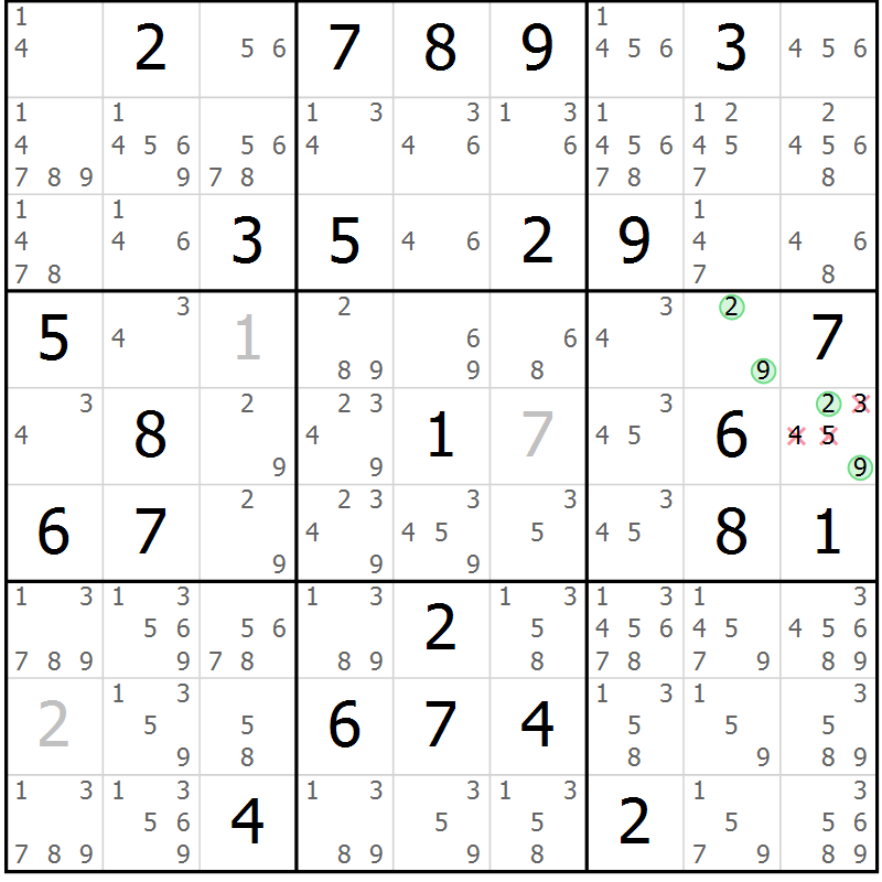 Position des candidats pour la solution de la Gr 48 page 51 du magazine de sudoku Maestro n° 086