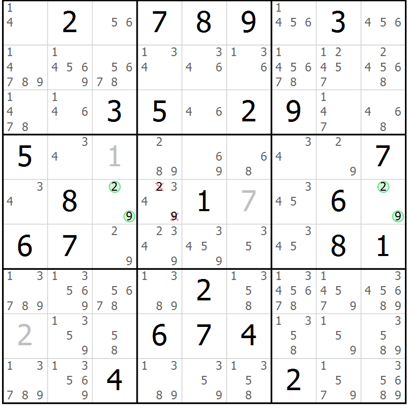 Position des candidats pour la solution de la Gr 48 page 51 du magazine de sudoku Maestro n° 086