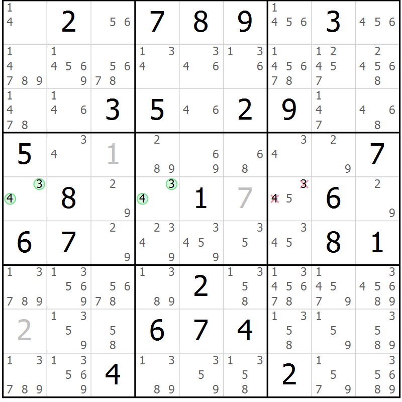 Position des candidats pour la solution de la Gr 48 page 51 du magazine de sudoku Maestro n° 086