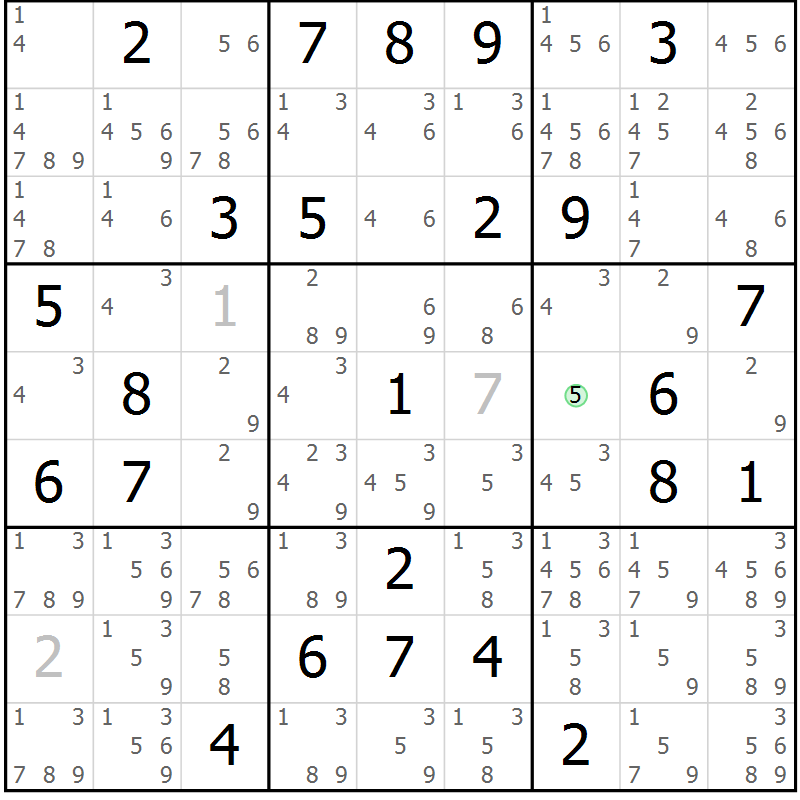 Position des candidats pour la solution de la Gr 48 page 51 du magazine de sudoku Maestro n° 086