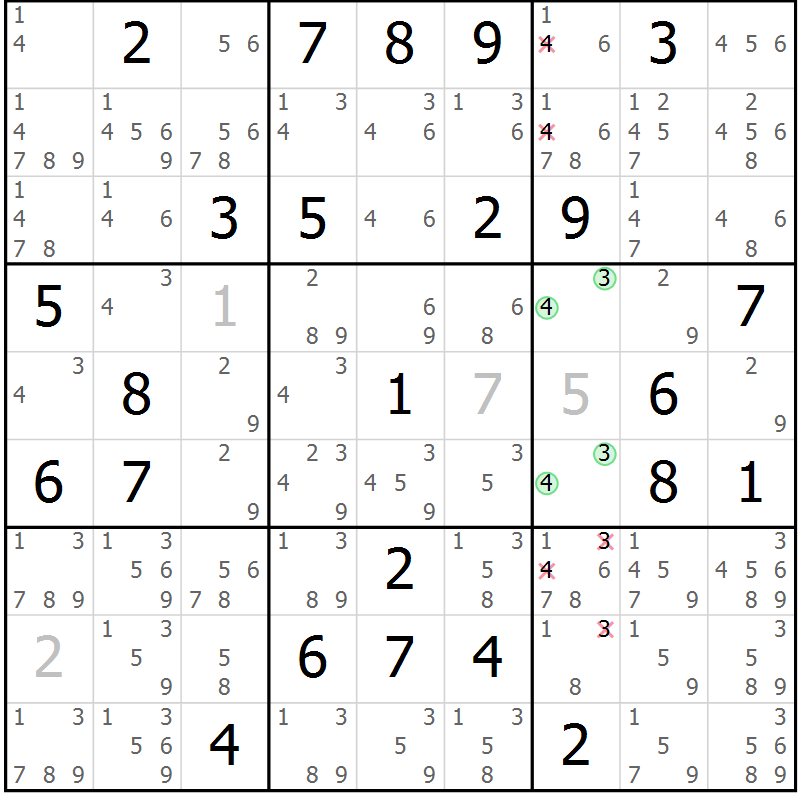 Position des candidats pour la solution de la Gr 48 page 51 du magazine de sudoku Maestro n° 086