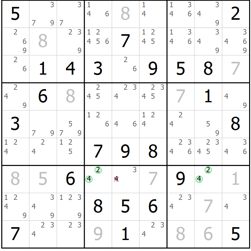 Position des candidats pour la solution de la Gr 49 page 52 du magazine de sudoku Maestro n° 086