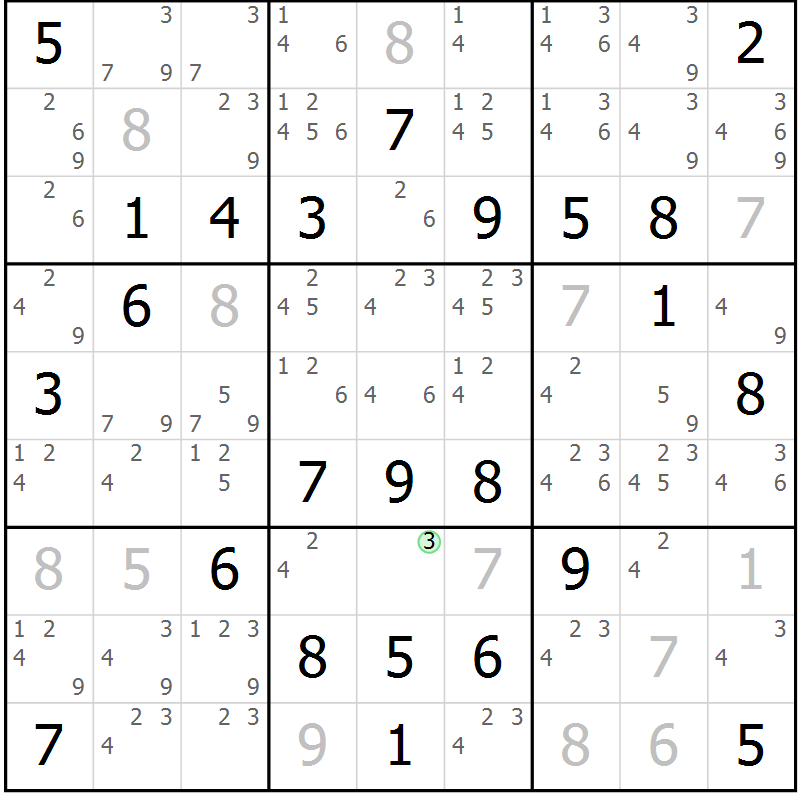 Position des candidats pour la solution de la Gr 49 page 52 du magazine de sudoku Maestro n° 086