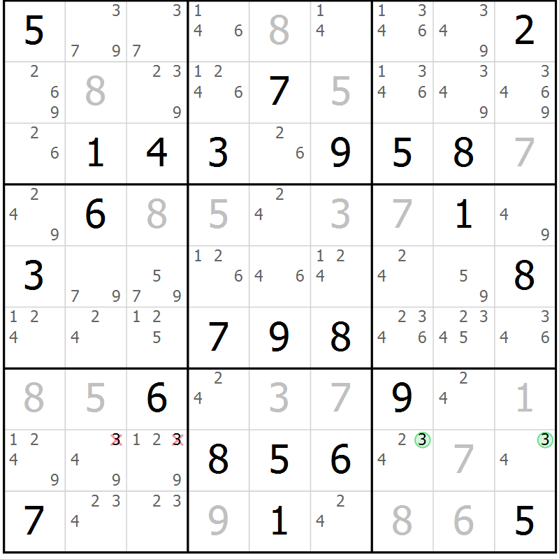 Position des candidats pour la solution de la Gr 49 page 52 du magazine de sudoku Maestro n° 086
