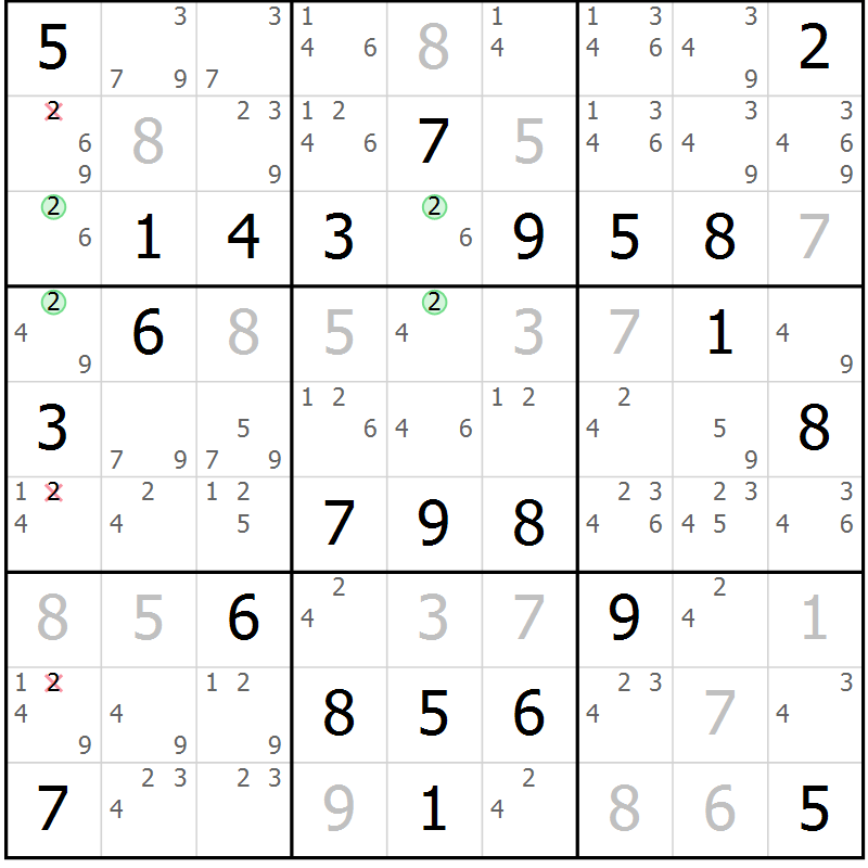 Position des candidats pour la solution de la Gr 49 page 52 du magazine de sudoku Maestro n° 086