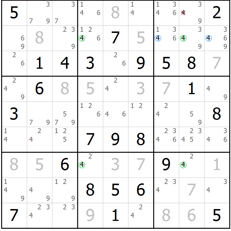 Position des candidats pour la solution de la Gr 49 page 52 du magazine de sudoku Maestro n° 086
