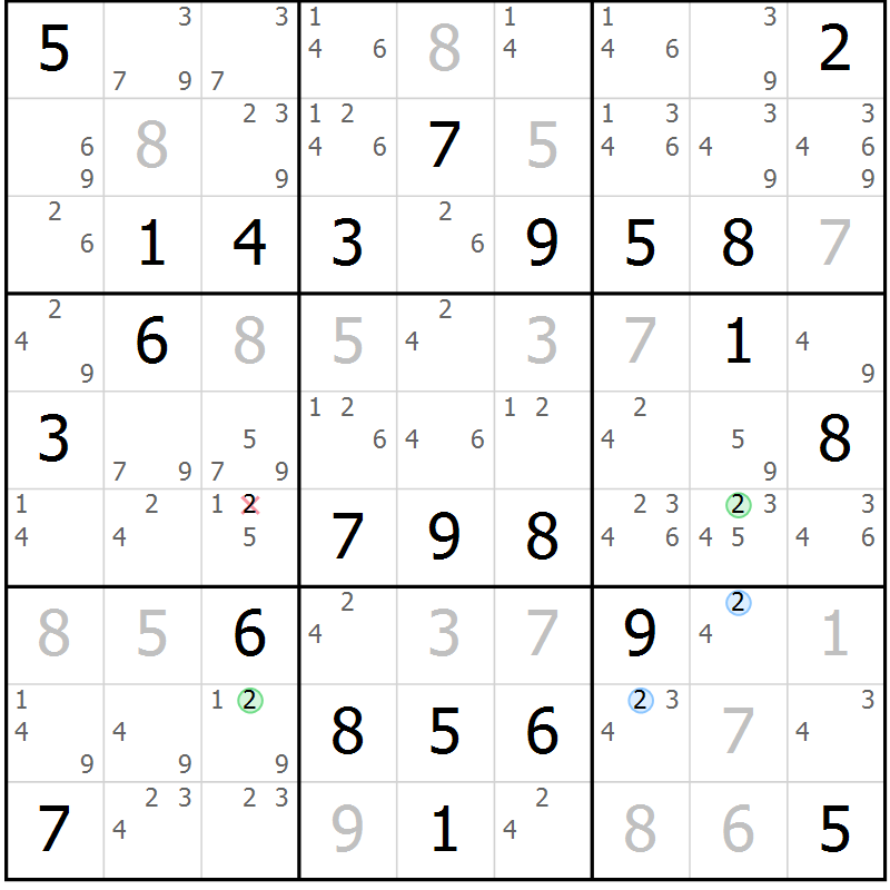 Position des candidats pour la solution de la Gr 49 page 52 du magazine de sudoku Maestro n° 086