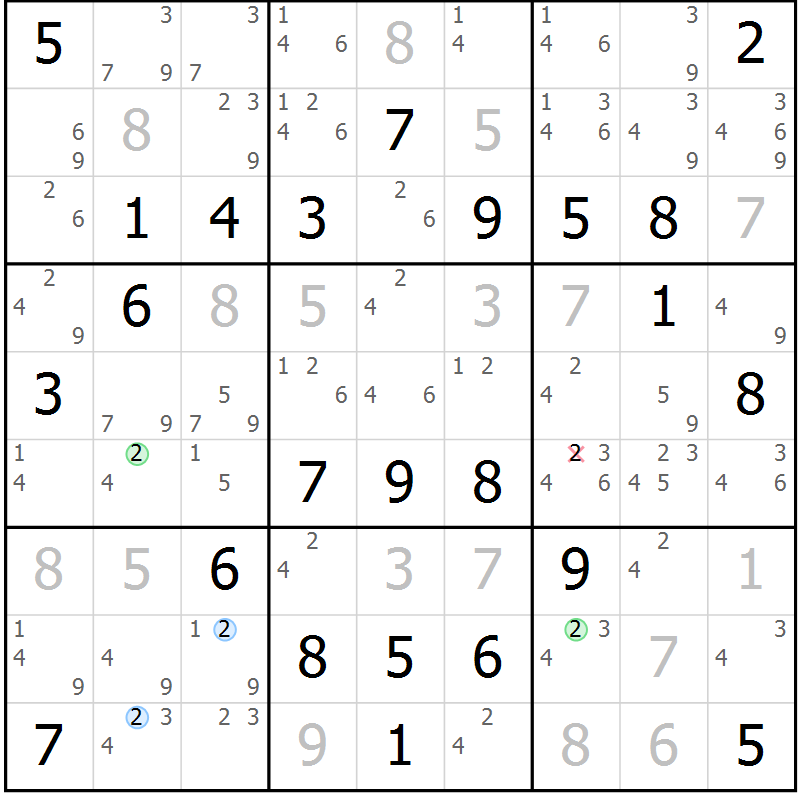 Position des candidats pour la solution de la Gr 49 page 52 du magazine de sudoku Maestro n° 086