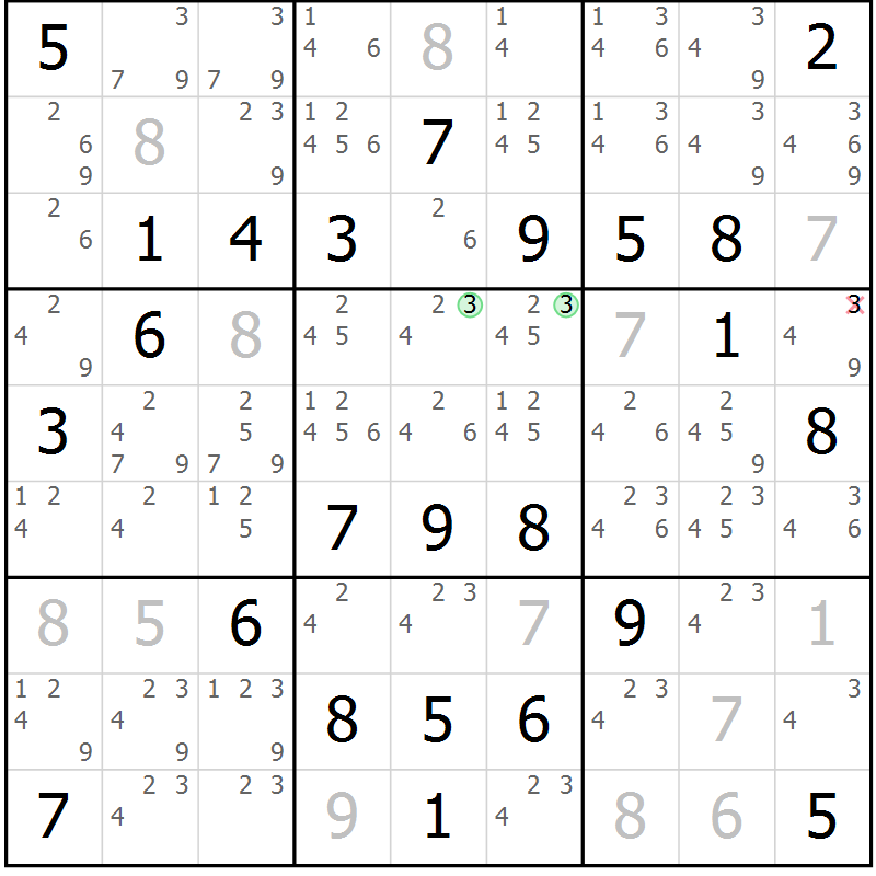 Position des candidats pour la solution de la Gr 49 page 52 du magazine de sudoku Maestro n° 086
