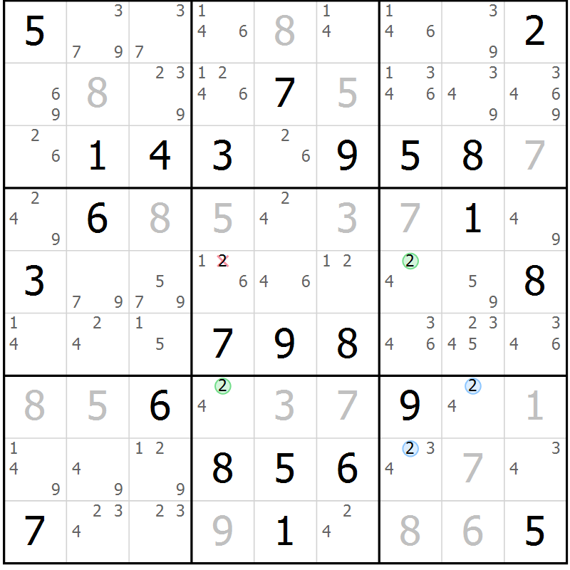Position des candidats pour la solution de la Gr 49 page 52 du magazine de sudoku Maestro n° 086