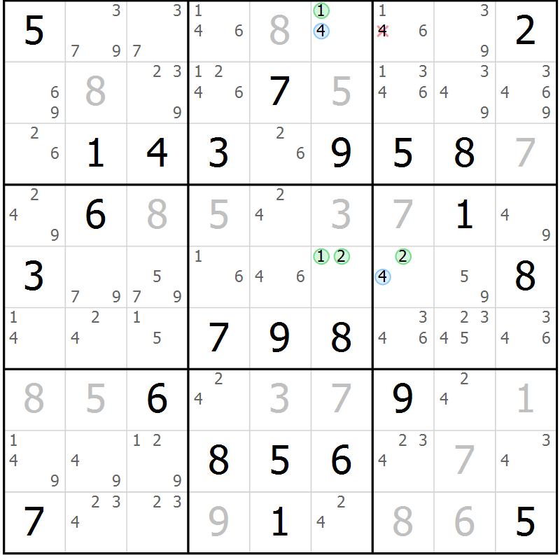 Position des candidats pour la solution de la Gr 49 page 52 du magazine de sudoku Maestro n° 086