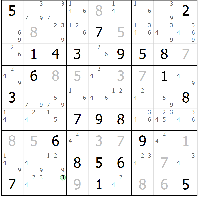 Position des candidats pour la solution de la Gr 49 page 52 du magazine de sudoku Maestro n° 086