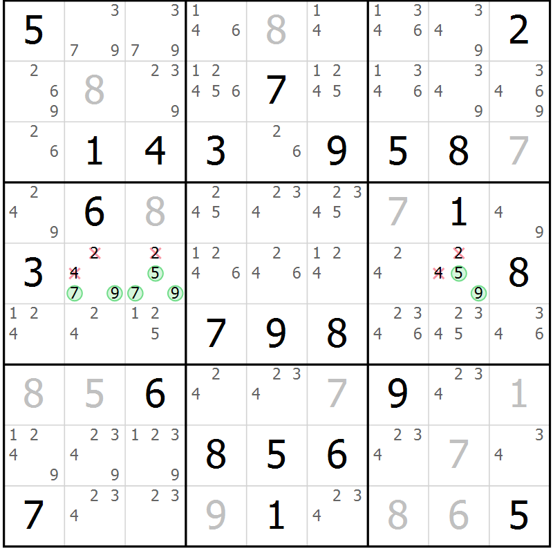 Position des candidats pour la solution de la Gr 49 page 52 du magazine de sudoku Maestro n° 086