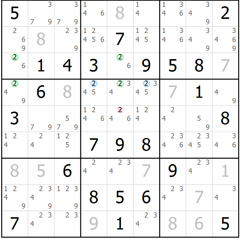 Position des candidats pour la solution de la Gr 49 page 52 du magazine de sudoku Maestro n° 086